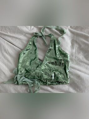 Outcast Poppei Sequin Top - Mint Green